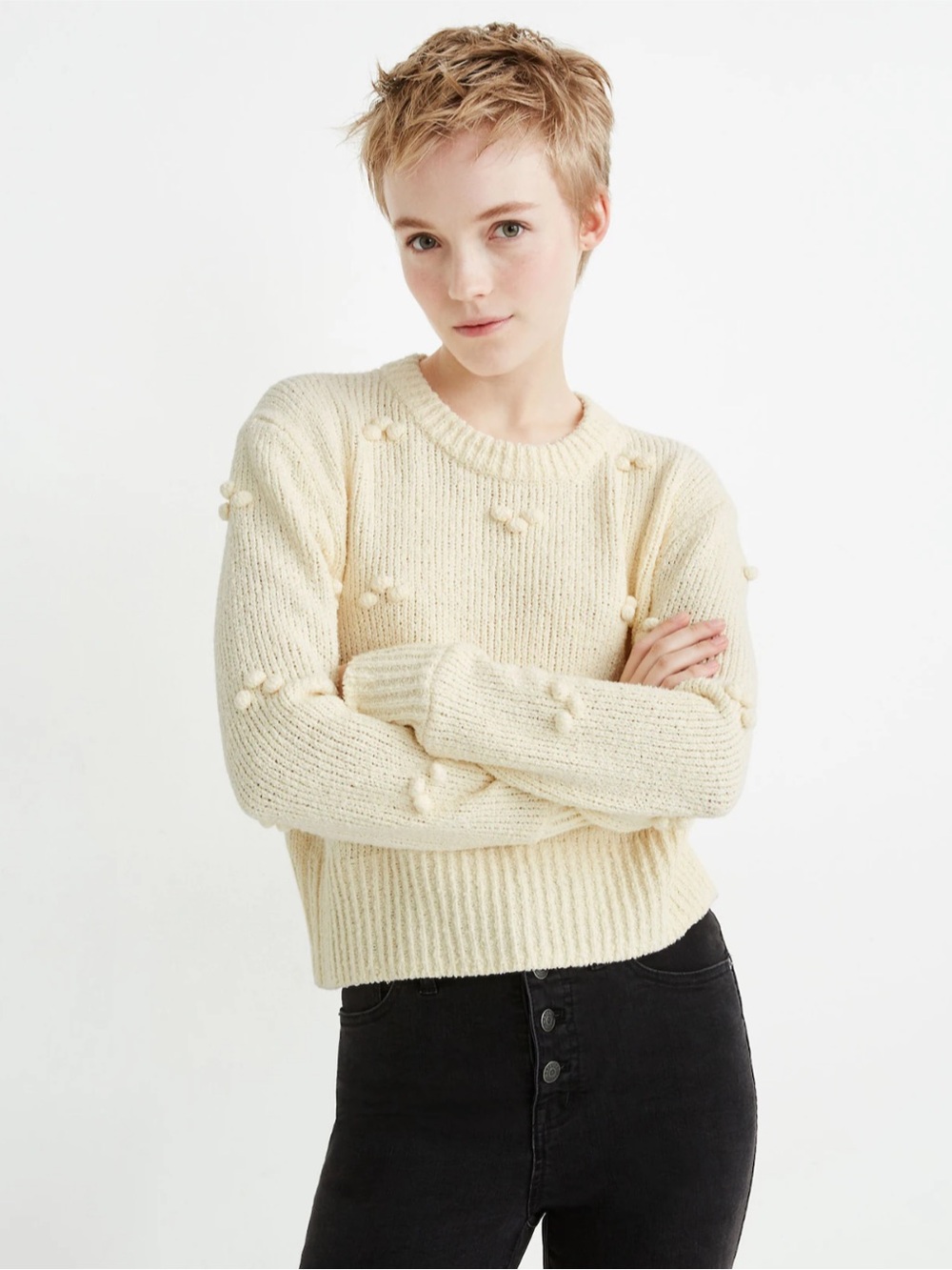 Madewell Dotted Bobble Pullover Sweater in Cream